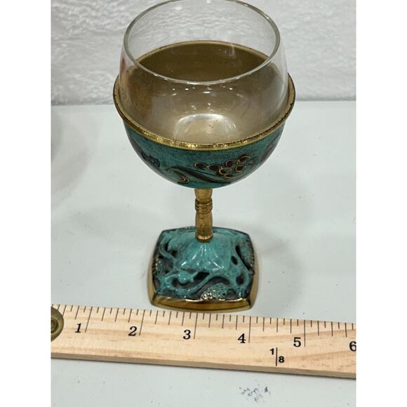 Vintage Enamel On Brass And Glass Insert Kiddish Cup Made in Israel - Picture 12 of 13